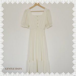 [NWOT] Square Neck Chiffon Midi Dress in Ivory, Size S